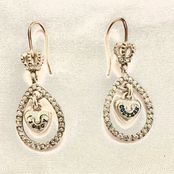 Juicy Couture Earrings! RARE Silver Crown, Teardrop, Heart brand inscription! - Picture 6 of 6